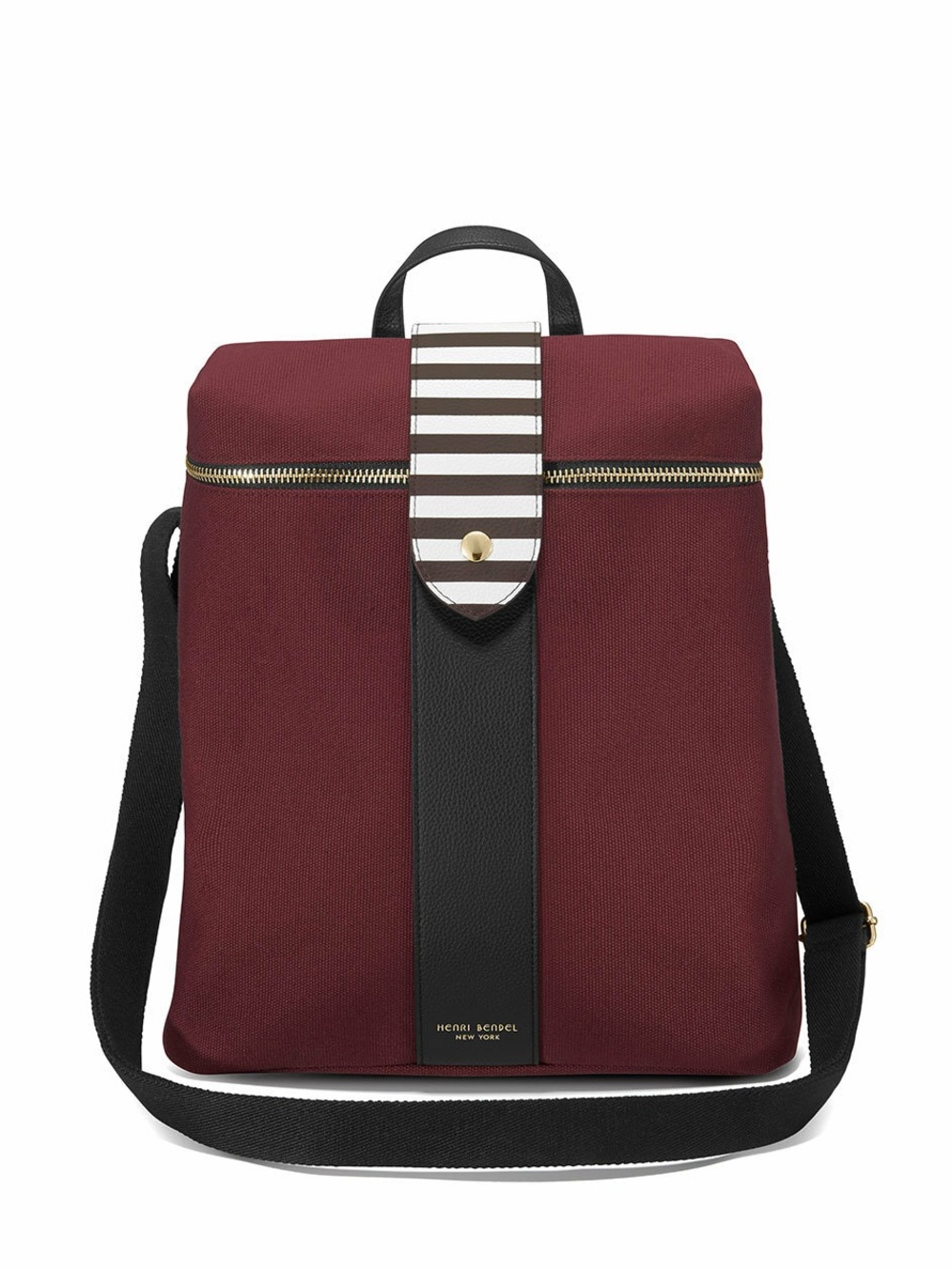 Henri Bendel Maroon Canvas Crossbody Bag with Black Trim